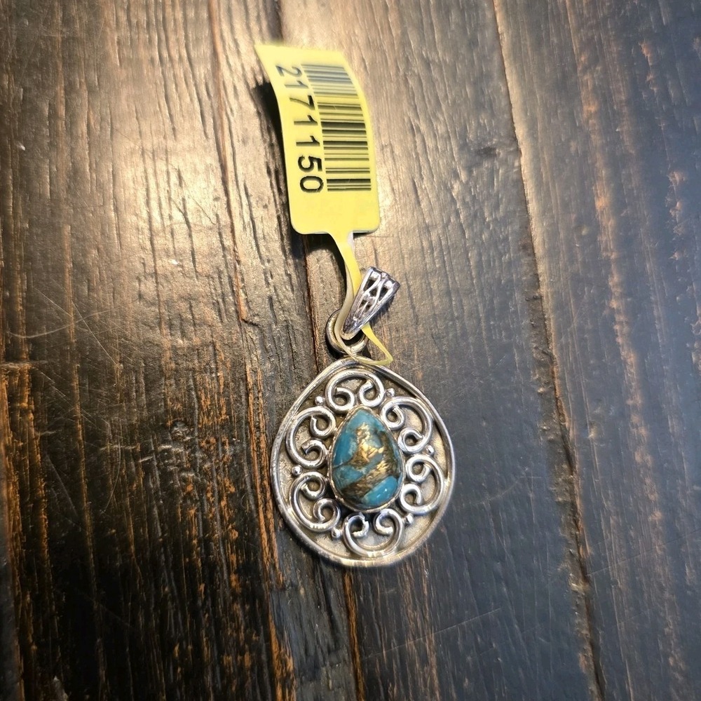 Blue‎ Copper Faux Turquoise Gemstone Pendant 925 Sterling Silver Made In India